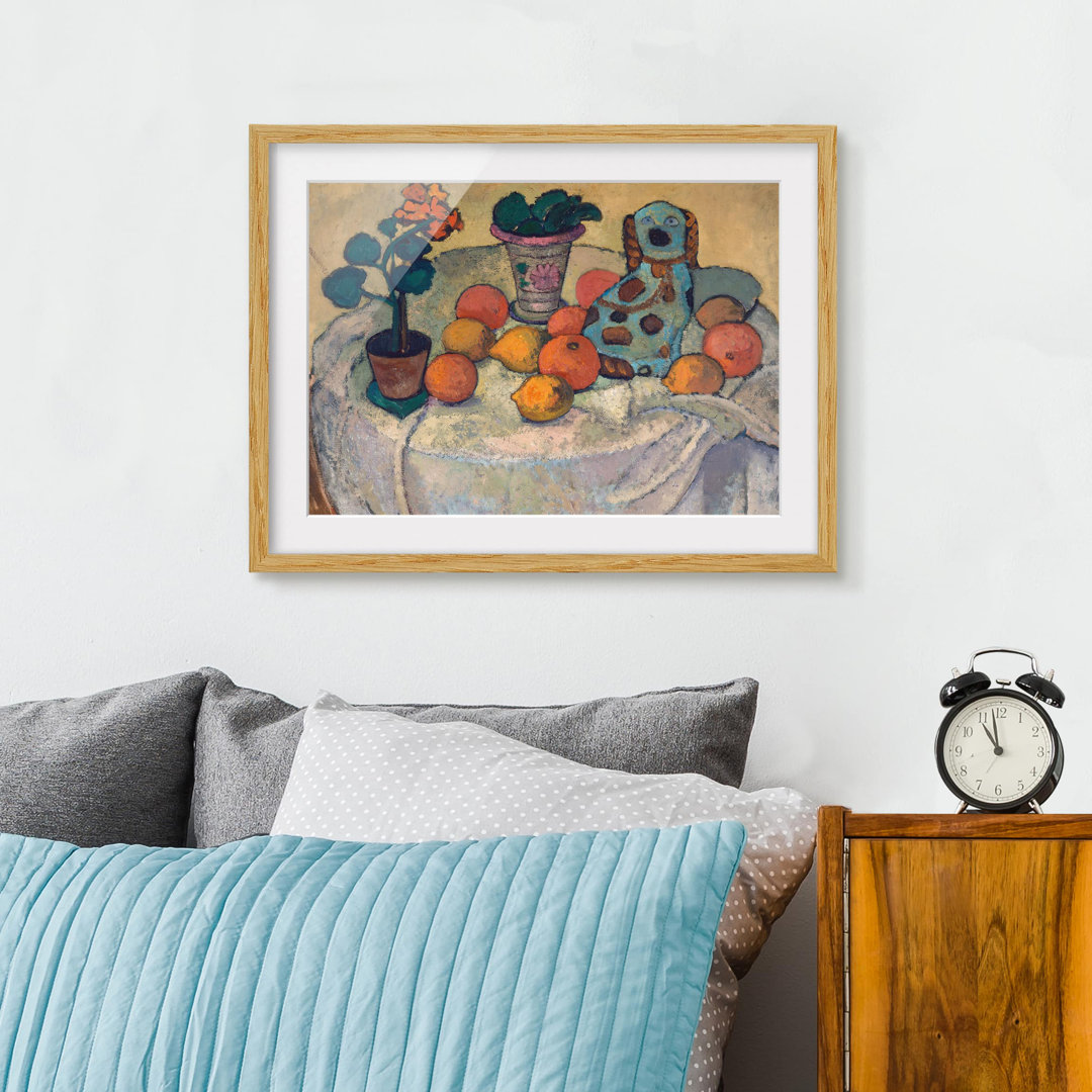 Gerahmtes Poster Still Life with Oranges and Stoneware Dog von Paula modersohn-Becker