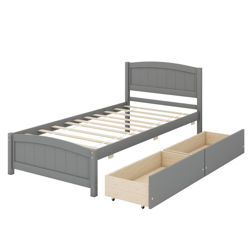 Lit plateforme avec deux tiroirs, Gris