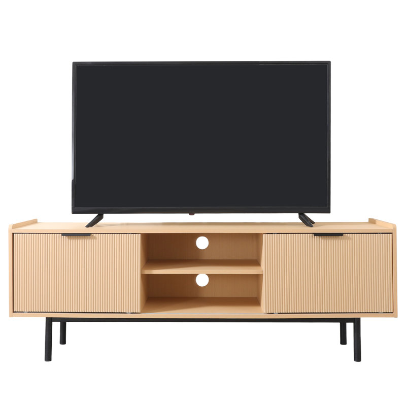 Console 63 pouces Mid Century Modern pour téléviseur de 65 po ou moins avec portes coulissantes
