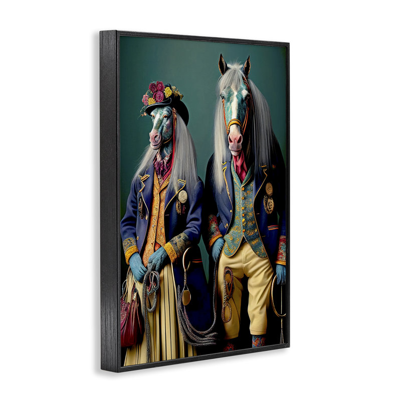 «Old Fashioned Horses», estampe numérique par Sasha, H 18 po x l 12 po, Giclée encadrée noir minuit