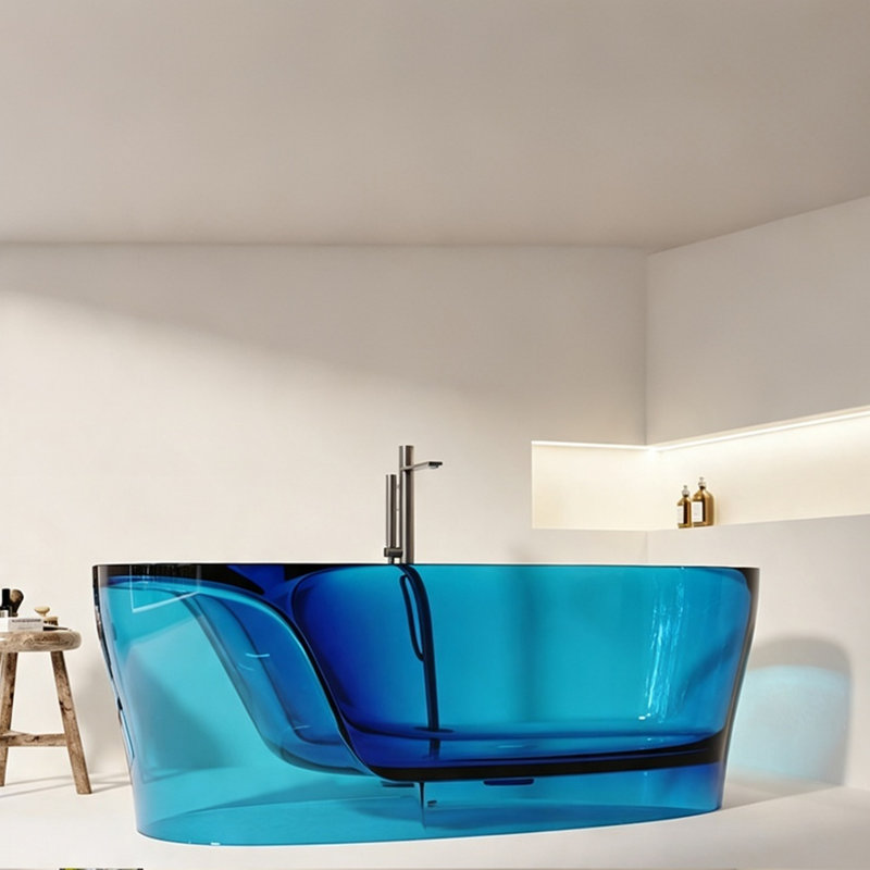 Baignoire profonde autoportante en résine colorée translucide, H 22,05 po x l 62,99 po x P 29,92 po