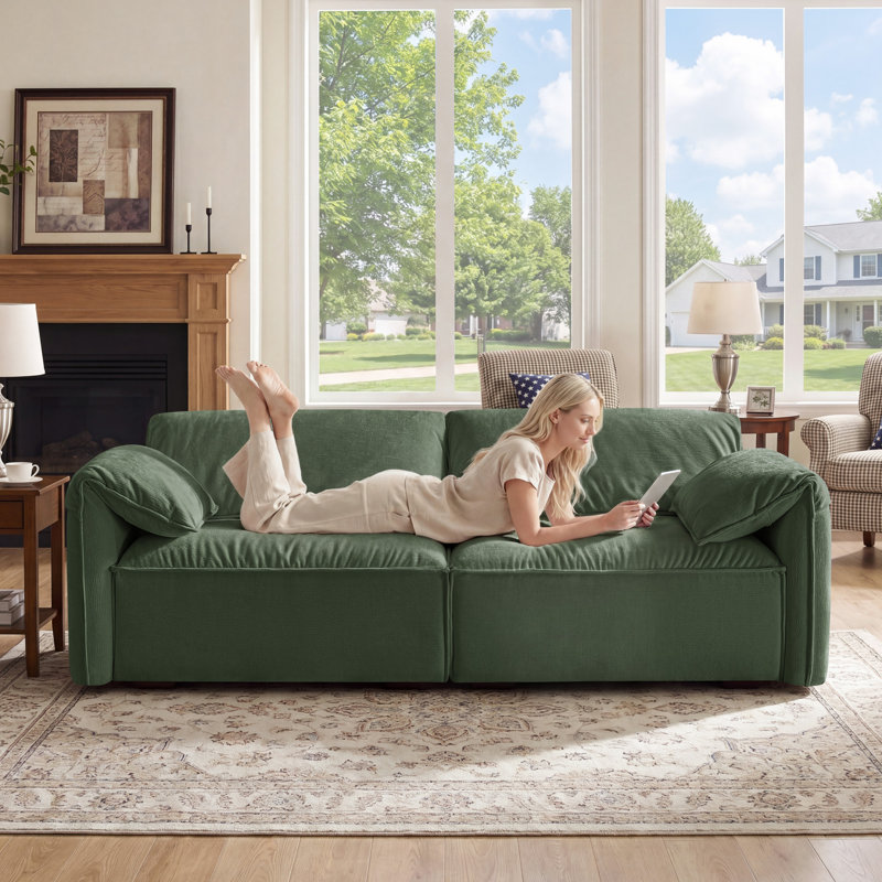 Louai 92.5'' Chenille Upholstered Sofa, Green Polyester Twill