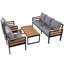Ensemble de canapé d'extérieur 4 pièces pour 4 personnes avec coussin amovible et table basse en bois massif-365946881