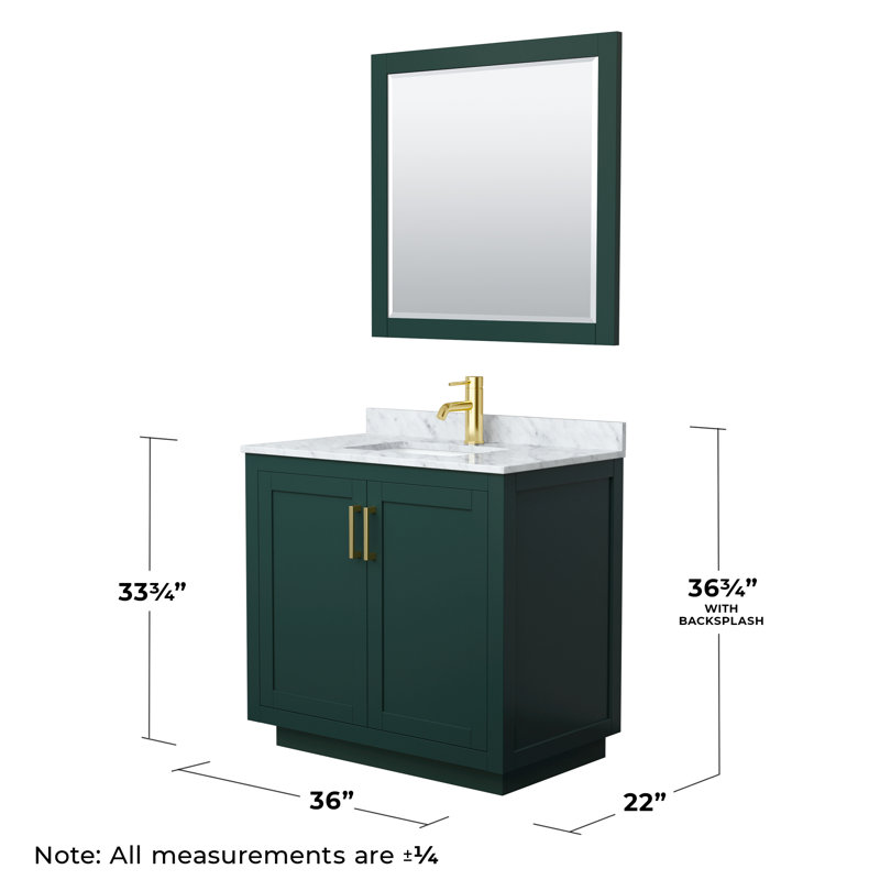 Ensemble de meuble-lavabo simple autoportant 36 po avec plateau en marbre Miranda, Vert, Or brossé