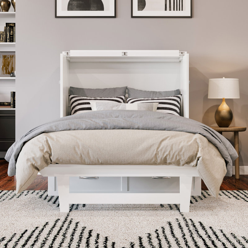 Commode escamotable Andriena avec matelas de 15 cm, rangement et chargeur intégré, Très grand simple, Blanc