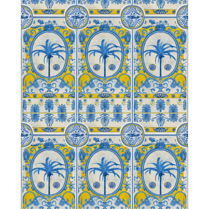 Sundance Villa Wallpaper Roll, Blue/Yellow/Taupe