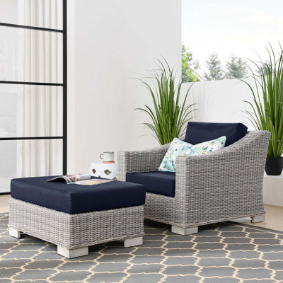 Ensemble 2 pièces de fauteuil d'extérieur en rotin et osier Conway