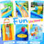 Glissade d'eau gonflable 13,1 pi x 11,5 pi pour enfants avec soufflerie, glissade longue, escalade, canons à eau, pataugeoire, panier de basketball