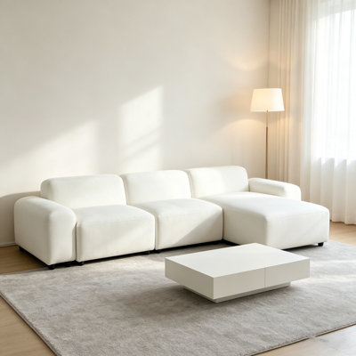 4-Piece White Microfiber Sofa Set for Living Room