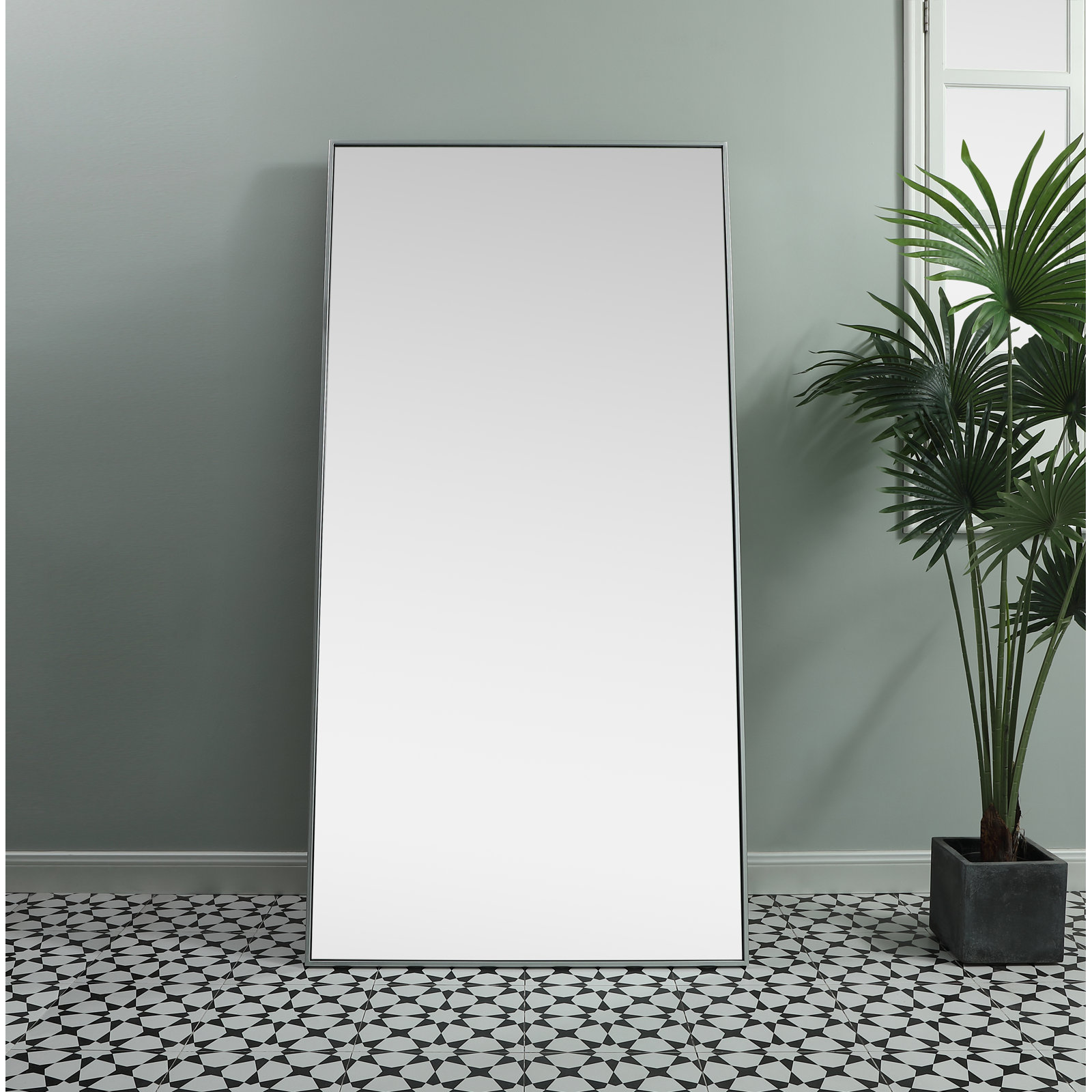 Sabine Metal Rectangle Floor Mirror, 72" x 36", Silver