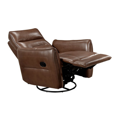 1Pc Recliner Chair With Swivel Motion Luxurious Comfort Leather Upholstered Solid Wood Living Room Furniture, Toffee Brown