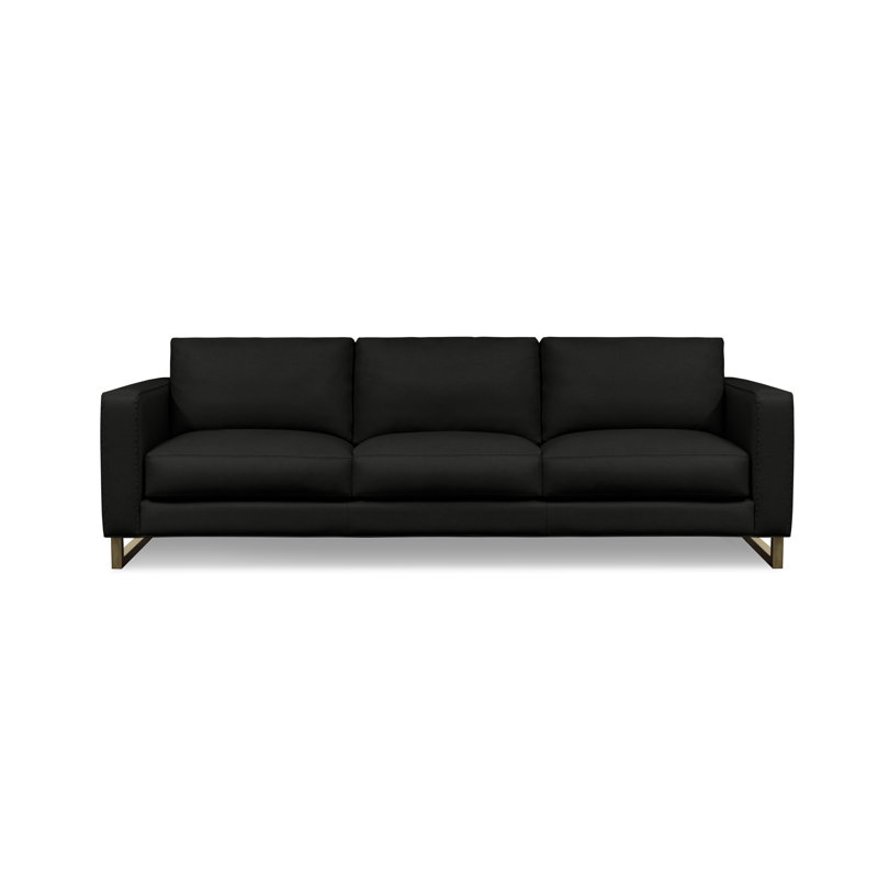 Magdalena Leather Sofa, Onyx (Dreamer), Satin Brass