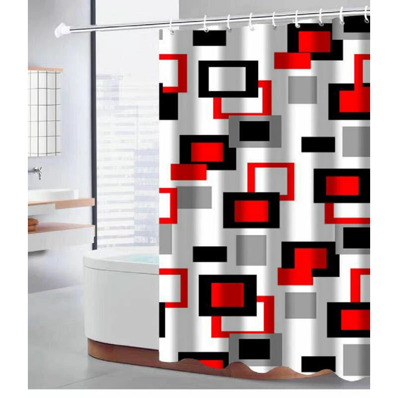 Sheer Single Curtain Panel, Red Geometric