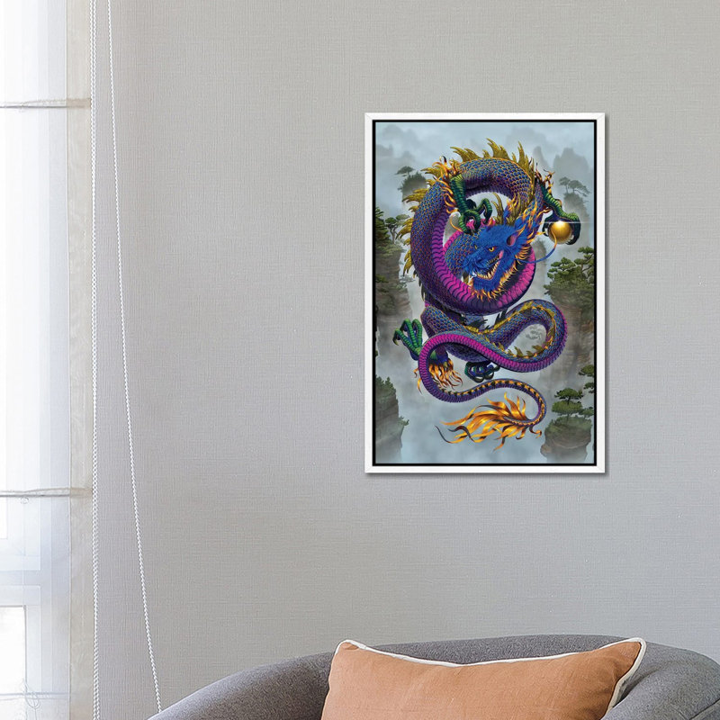 Good Fortune Dragon by Vincent Hie - Print on Canvas, 66.04 cm H x 45.72 cm W, White Framed