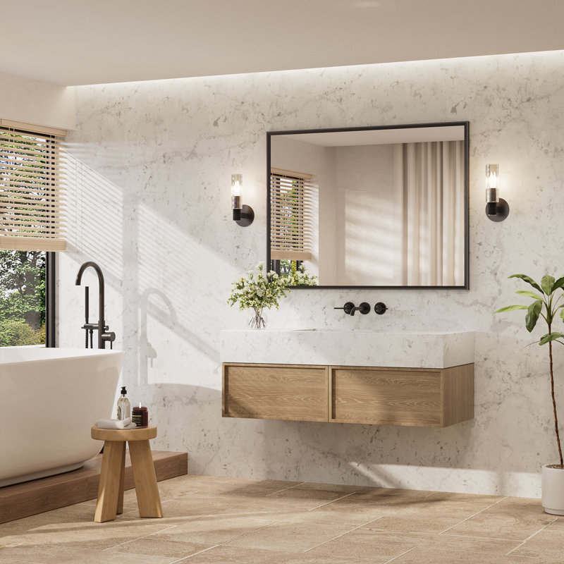 Miroir de salle de bain rectangulaire, Noir mat, 48 po x 36 po