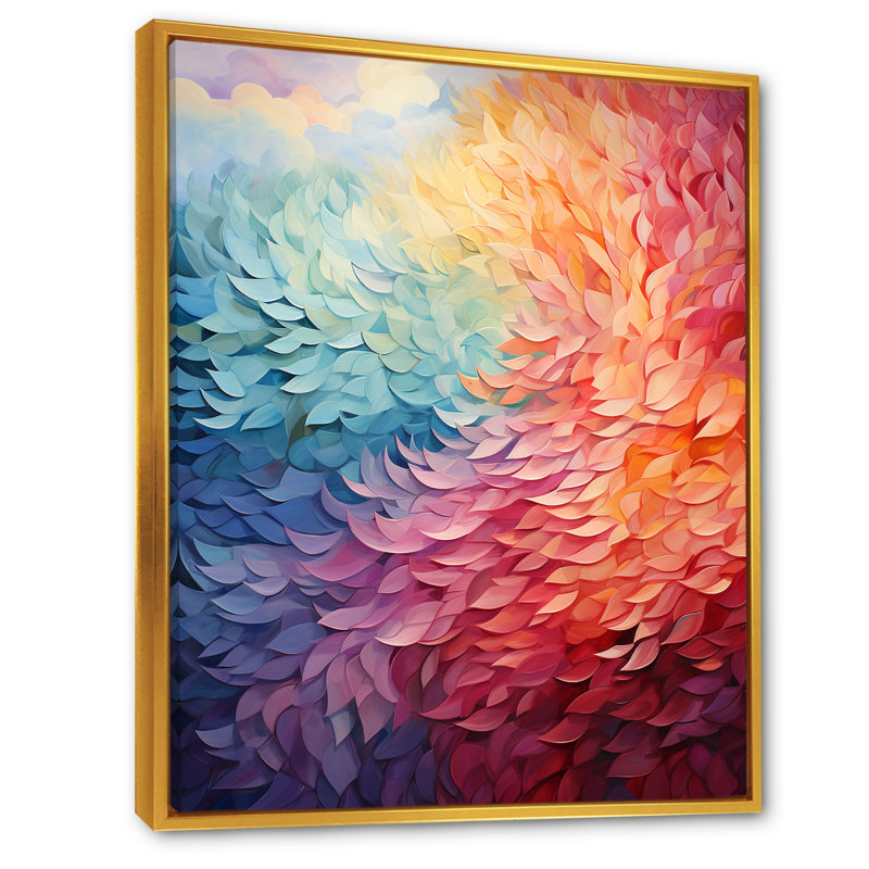 «Dreamy Rainbow Reverie Feathers», reproduction sur toile, Cadre flottant doré, H 40 po x l 30 po x P 1,5 po