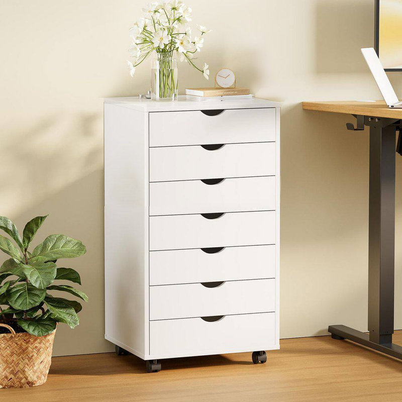 Mitchem Drawer Chest Wood File Cabinet Rolling Storage Dresser with Wheels for Home Office, White