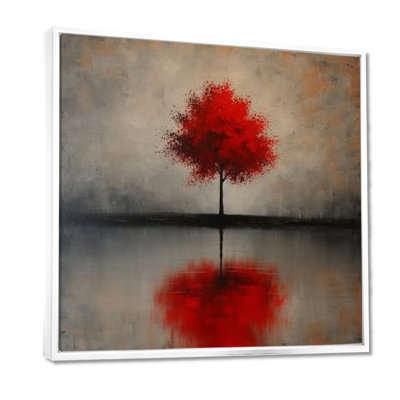 Single Red Autumn Tree - Tree Oak Wall Art Print