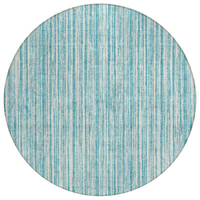 Tapis extérieur lavable rayé bleu sarcelle et ivoire 8 pi