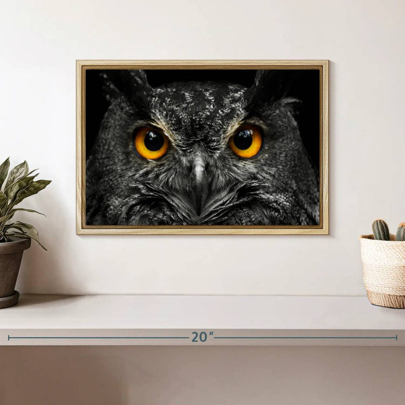 Hibou jaune, Cadre flottant en bois naturel, 13 po x 9 po