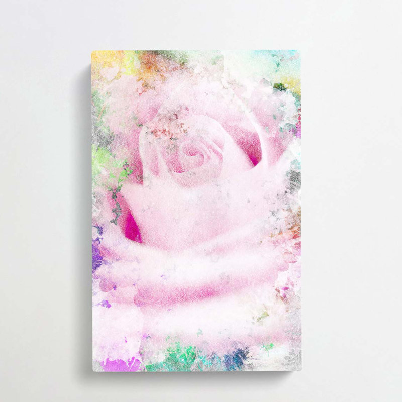 A Sole Pink Rose In Abstract - Wrapped Canvas Print, 76cm H x 50cm W x 3cm D