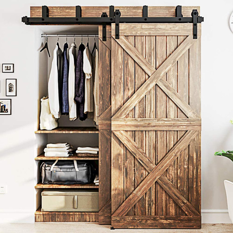 LAZ Sliding Double Bypass Double Door Barn Door Hardware Kit