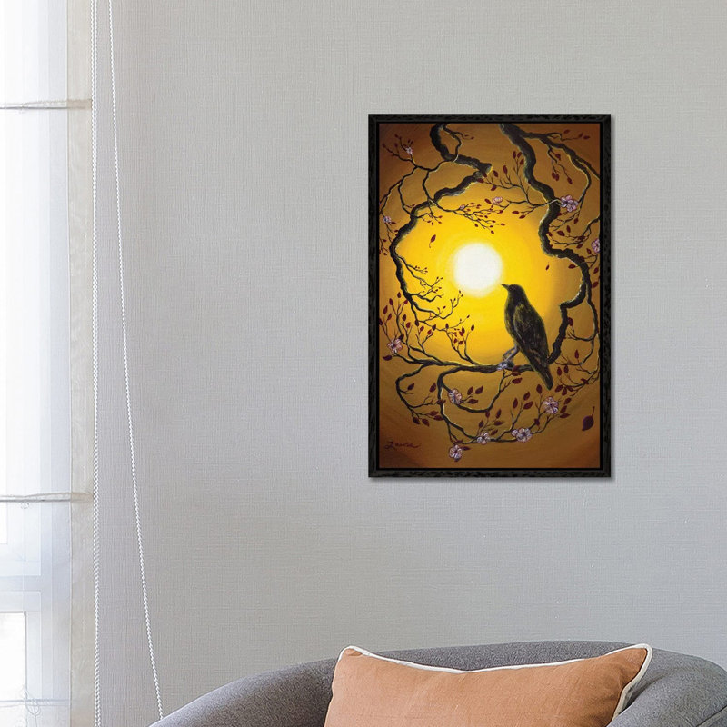 A Raven Remembers Spring by Laura Iverson - Painting on Canvas, 66.04cm H x 45.72cm W x 3.81cm D, Black Floater Framed