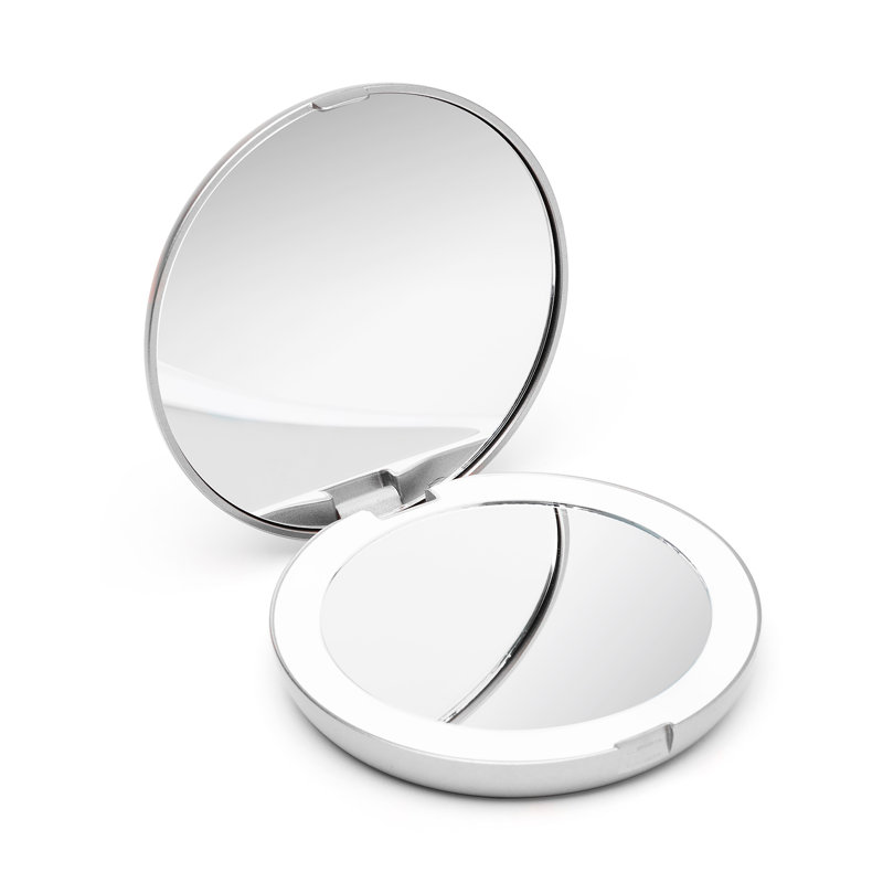 Modern Lighted Magnifying Compact Mirror, White, 4" x 4"