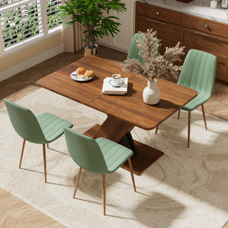 Multifonctionnel ensemble de salle à manger à piédestal avec chaises 70,87 po, 7, Vert, En bois