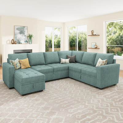 Latitude Run® U Shaped Sleeper Sectional Modular Sofa Bed With Storage Chaise