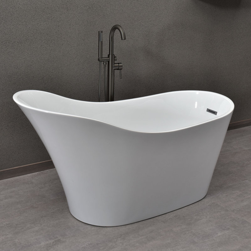 59" x 28" Freestanding Soaking Acrylic Bathtub with Reversible Drain, White/Matte Black