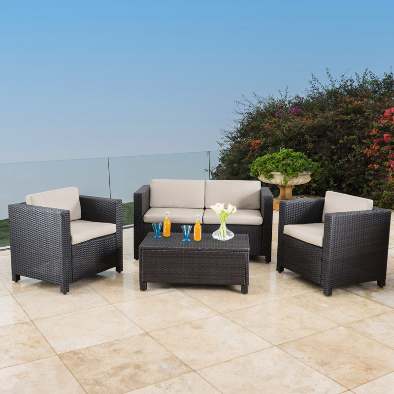 4 Dark Brown Patio - Blend Cushions With Water- Tops Outdoor 4Pc Water