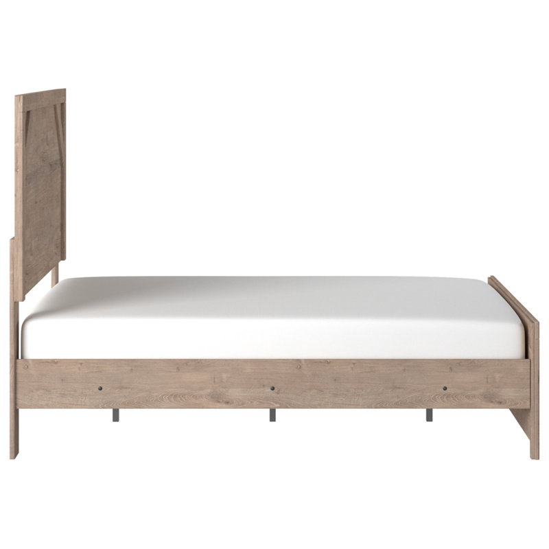 Light Brown and White Full Upholstered Wood Frame Bed with Headboard and Drawer
