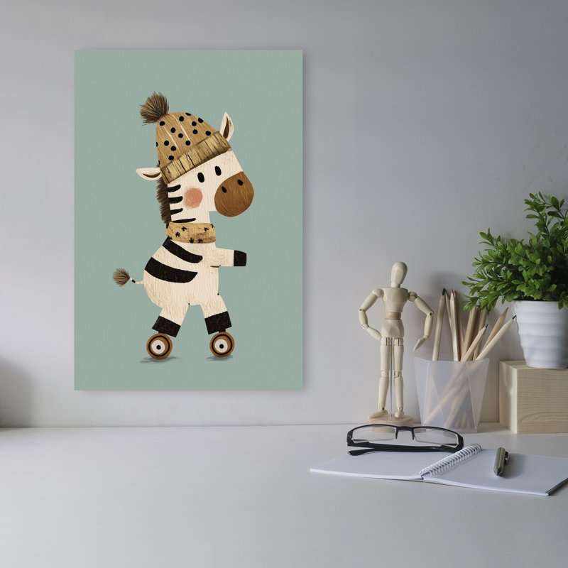 Cozy Zebra Roller Skating Contemporary Zebra Wall Art Print 1 Piece Wrapped Canvas Wall Art, 45.72cm H x 30.48cm W