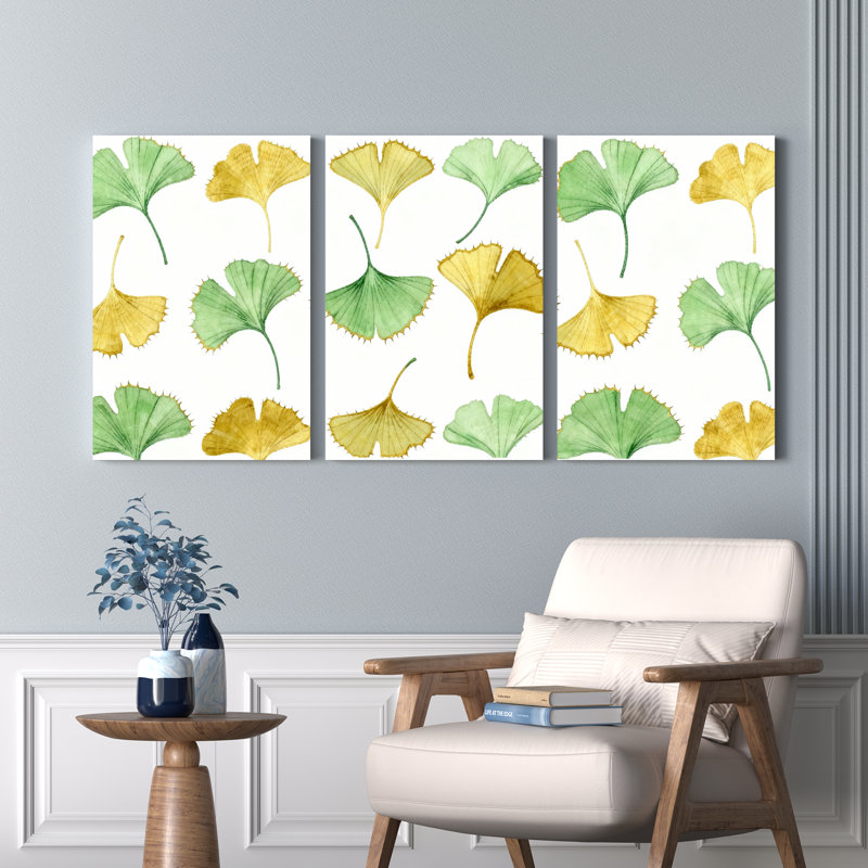 «Ginkgo Leaf», reproduction d'art sur toile tendue sur toile, ensemble inspiré de la nature (ensemble de 3)
