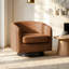 Fauteuil demi-tonneau pivotant en similicuir brun avec base en bois massif Applewold-633850634