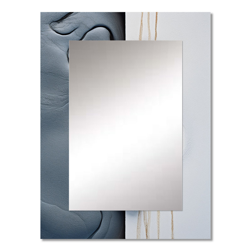 «Beach Photo» Harmonic Balance III - grand miroir de plage, miroir mural décoratif gris, impression d'art en métal