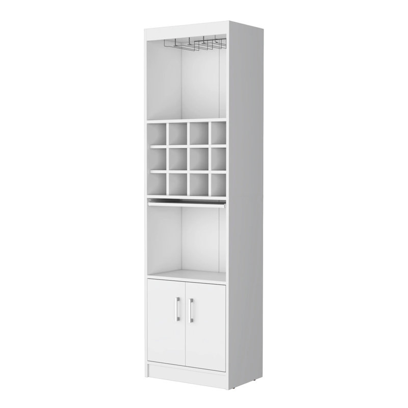 Bar blanc pour rangement de vin et système de présentation - 15 tablettes, 2 portes, rangement spacieux en bois d'ingénierie, 85,72 lb,