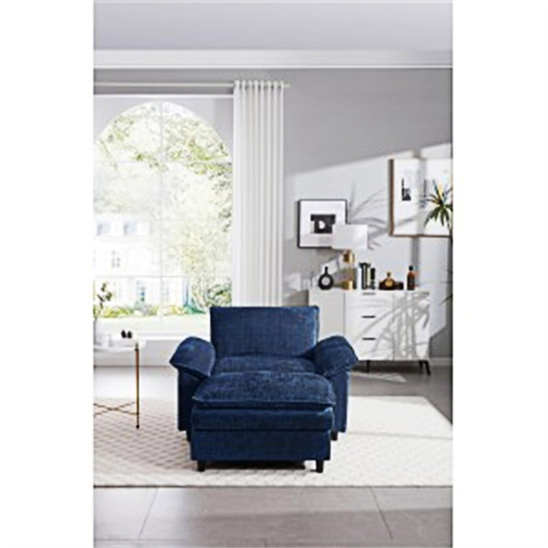 Fauteuil d'appoint rembourré avec repose-pieds, Bleu