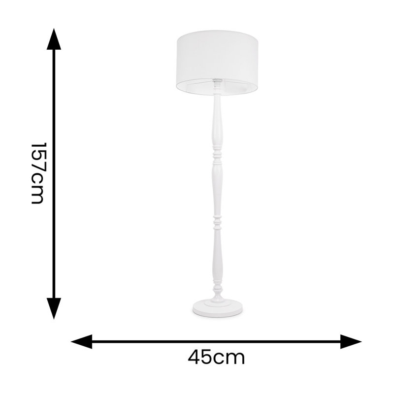 Arialdo 157cm Traditional Floor Lamp, Matte White, White