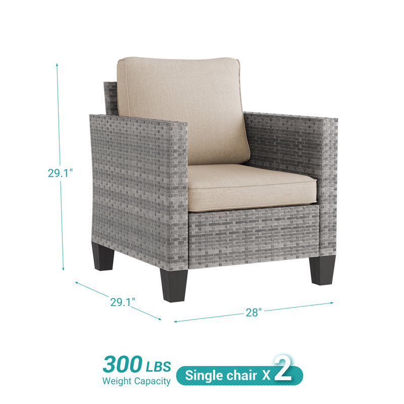 Campeaux Wicker 2 - Person Patio Conversation Set with Cushions, Gray, Beige