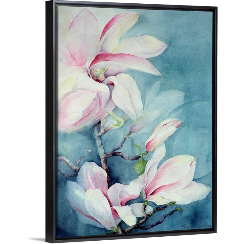 Art mural sur toile Magnolia Soulangeana (vertical), Cadre noir, H 12 po x l 16 po x P 1,25 po