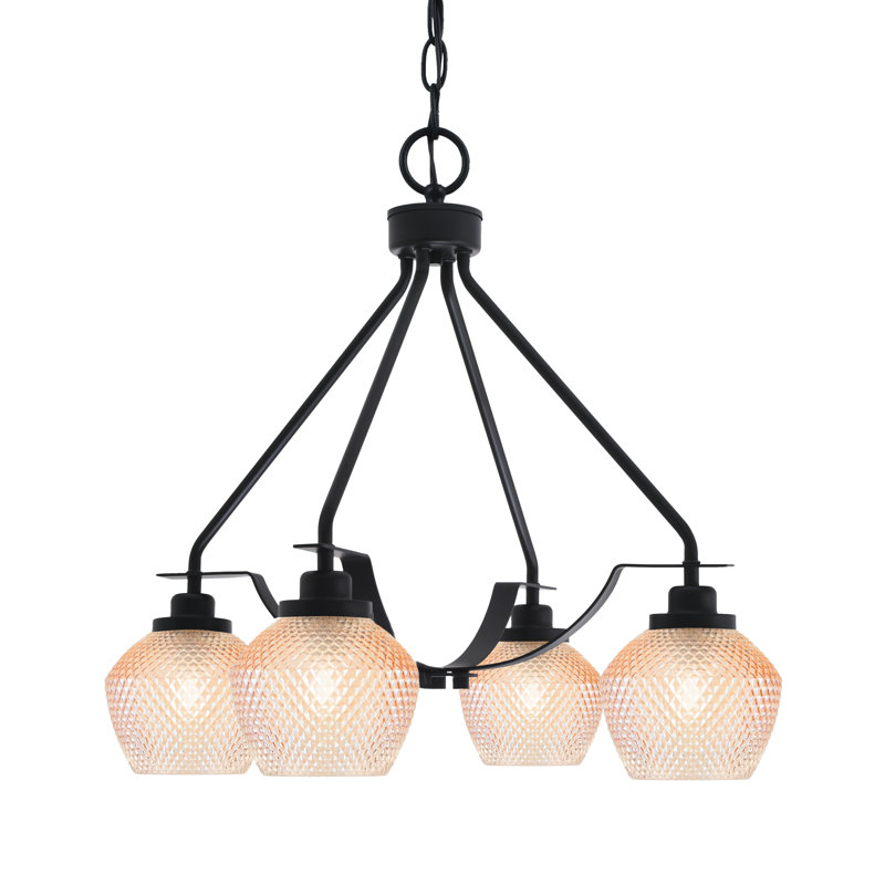 Lustre 4 lumières Odyssey illustré en finition noir mat avec verre texturé ambre de 6 po