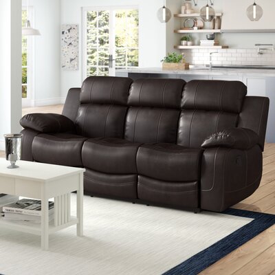 Helfrich 85"" Genuine Leather Pillow top Arm Reclining Sofa -  Red Barrel Studio®, B86CA40906714C75BE5445A628C49567
