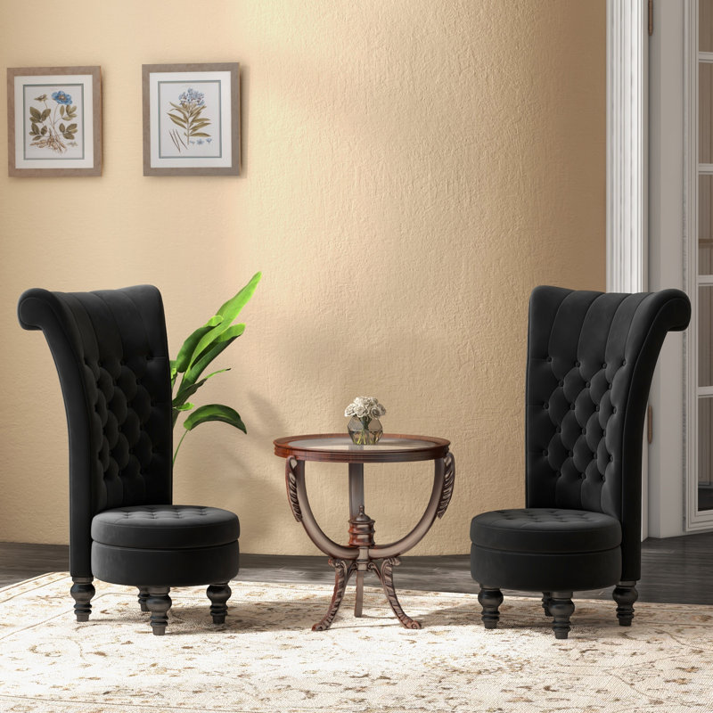 Cynai Velvet Wingback Chair, Black Velvet