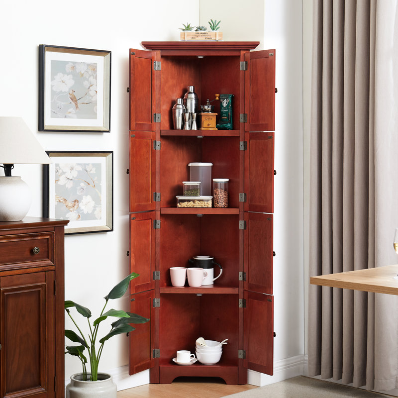 Armoire de coin en cerisier avec 8 portes et un grand espace de rangement