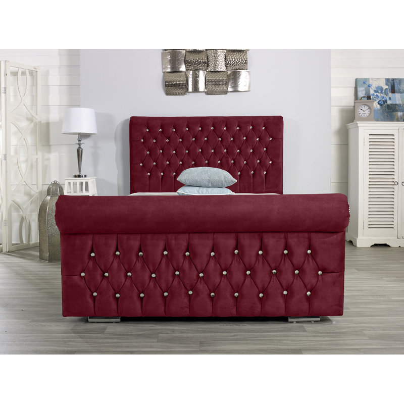 Herveline Upholstered Bed Frame, Maroon, Double (4'6)