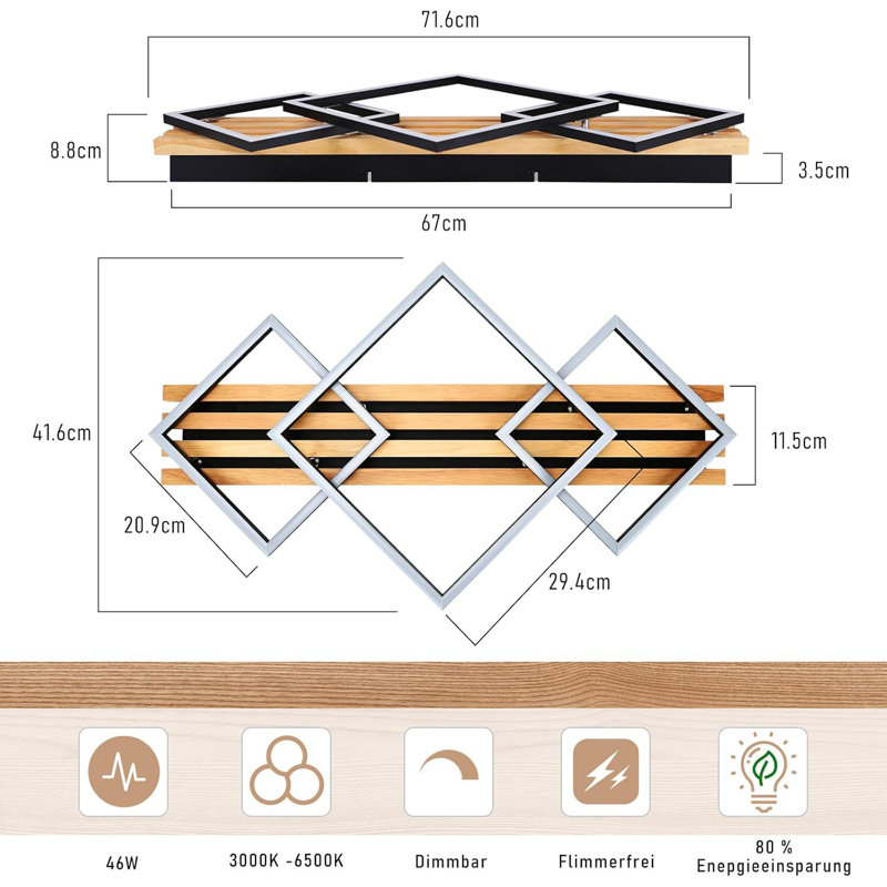 LED Semi Flush Mount, 8.8cm H x 71.6cm W x 41.6cm D