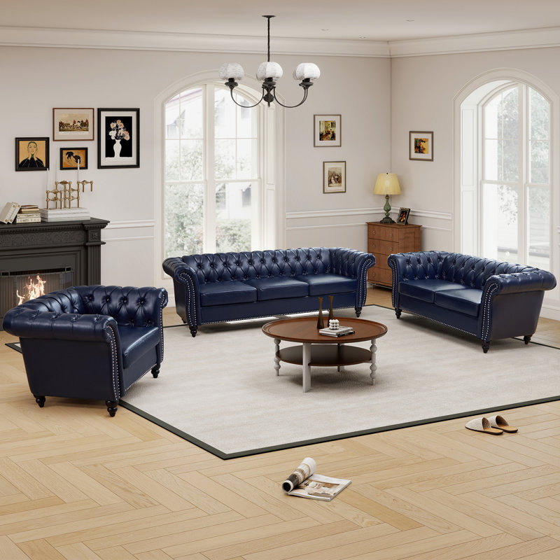 Ensemble de salon en similicuir 3 pièces, Bleu