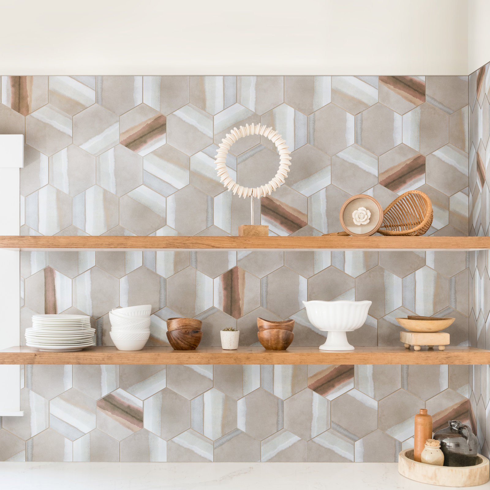 Matter Hex Canvas 8' x 9' Stone Look Wall & Floor Tile, Taupe/Red